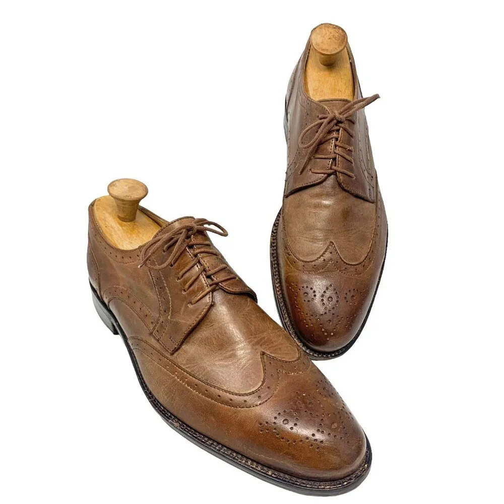 Mercanti Fiorentini 6703 Mid Brown Leather Brogue Accent‎ Wingtip Dress Oxford